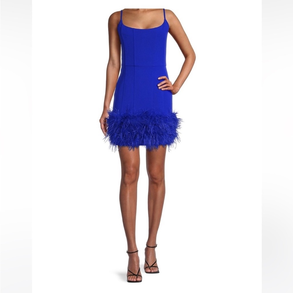 Line and Dot royal blue mini dress with feather bottom